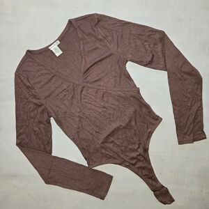 Bozzolo Brown Long Sleeve Bodysuit Ribbed Knit NWOT Small